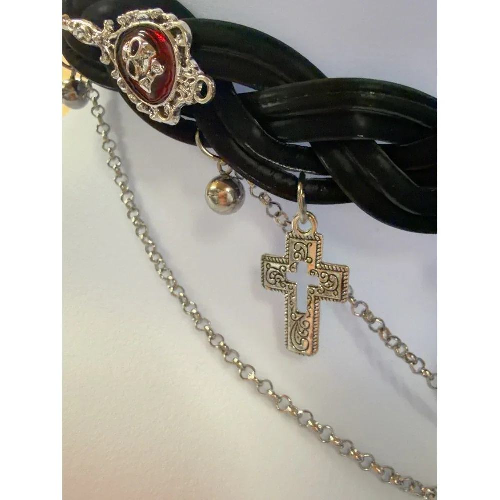 Gothic Vampire Choker Skull Coffin Cross Red Black Braided Necklace 13